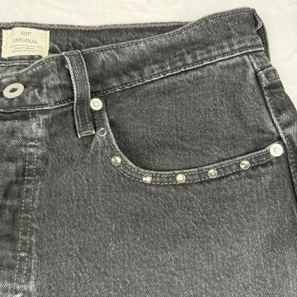 Levi's 501 Original Studded Jeans Black Y2K Alt Punk Grunge Straight Leg W31 L30